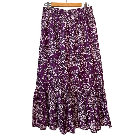 Boho Maxi Skirt Women's M Purple Batik Peasant Ruffle Tiered Festival Bohemian - Picture 5 of 10